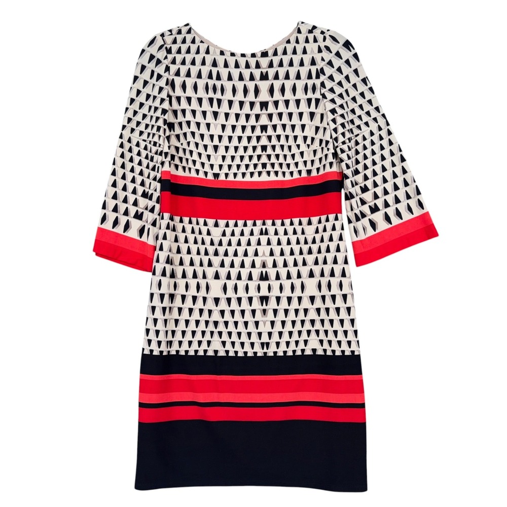 Eliza J Geometric Colorblock Shift Dress Womens 6 Polyester Spandex Ivory Red